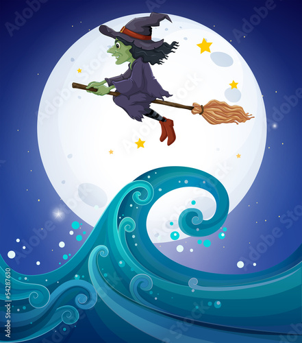 A witch above the giant waves
