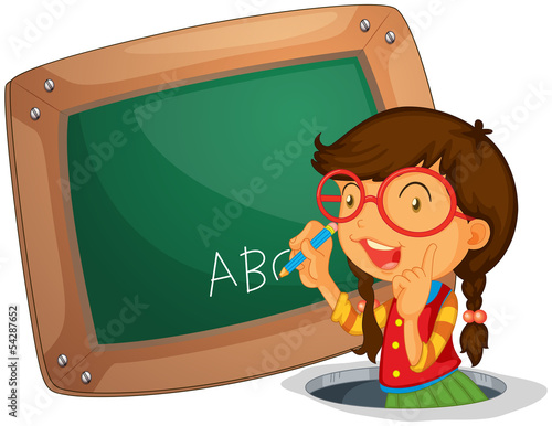 A girl writing on the board