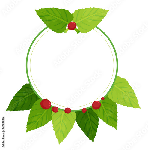 An empty round template with leaves and cherries