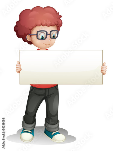 A boy holding an empty banner