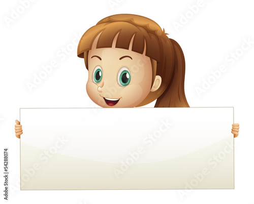 A cute girl holding an empty banner