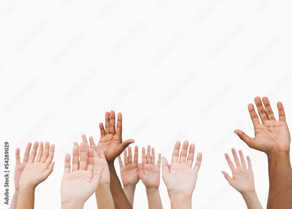 Hands raising in the air Hands raising in the air