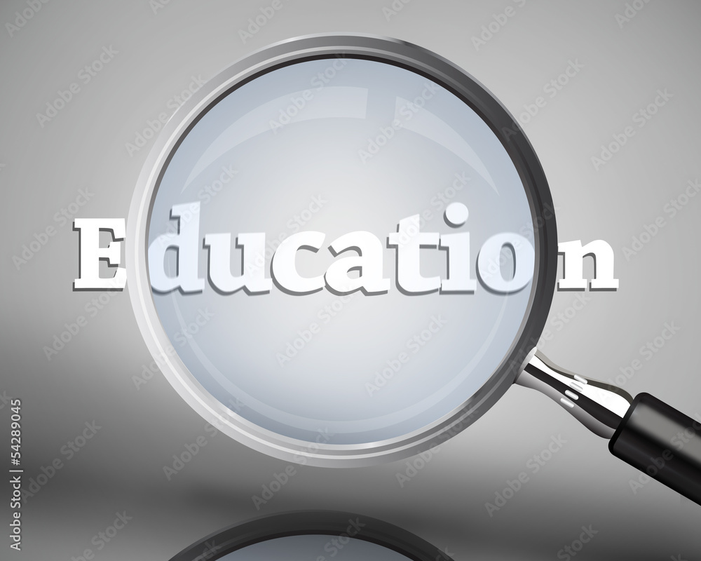 Magnifying glass showing education word in white Magnifying glass showing education word in white