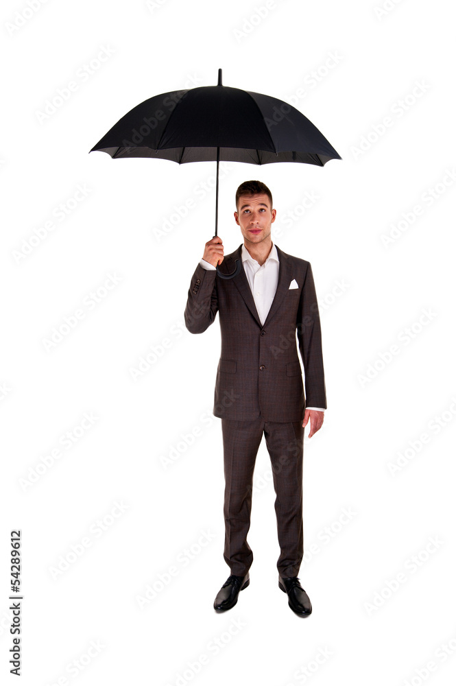 Full length portrait of businessman with opened umbrella Full length portrait of businessman with opened umbrella