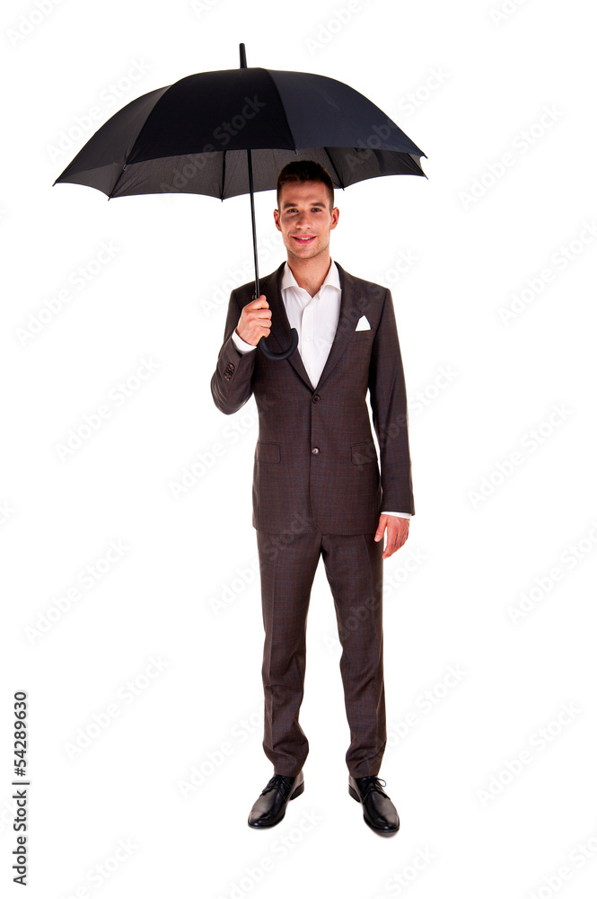 Full length portrait of businessman with opened umbrella Full length portrait of businessman with opened umbrella