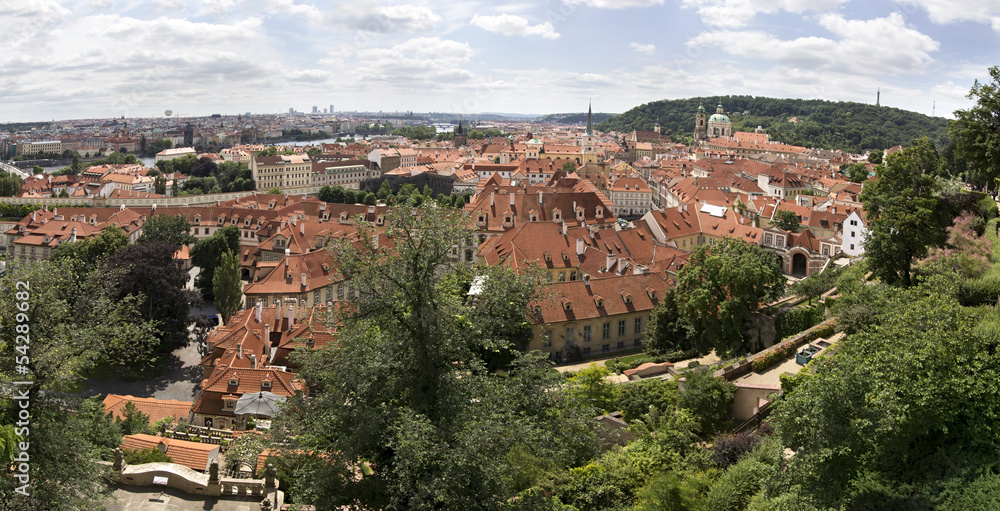 Panorama of historical center of Prague (aerial).