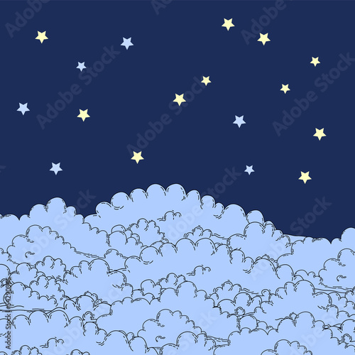 Night sky stars over clouds...