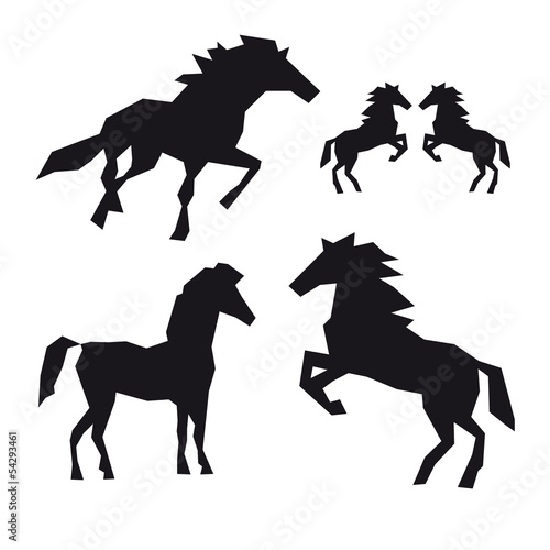 Set of horses isolated on a white backgrounds