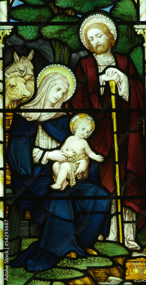 Nativity. Birth of Jesus in stained glass