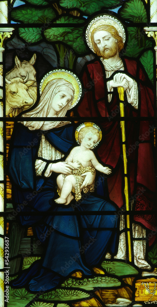 Fototapeta premium Nativity. Birth of Jesus in stained glass