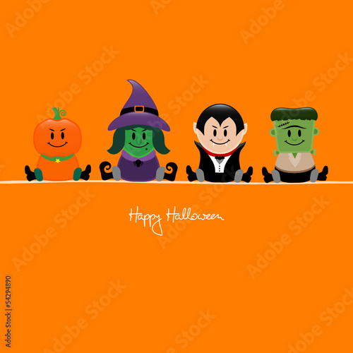 Halloween Pumpkin, Witch, Vampire & Frankenstein Orange