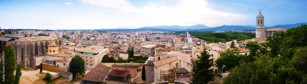 Fototapeta premium Top panoramic view of european city. Girona