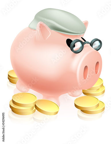 Pension piggy bank with coins