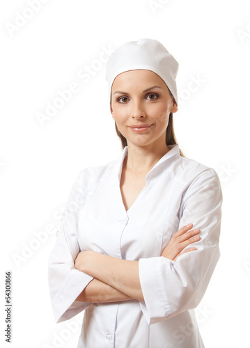 Woman doctor / nurse, isolated over white background