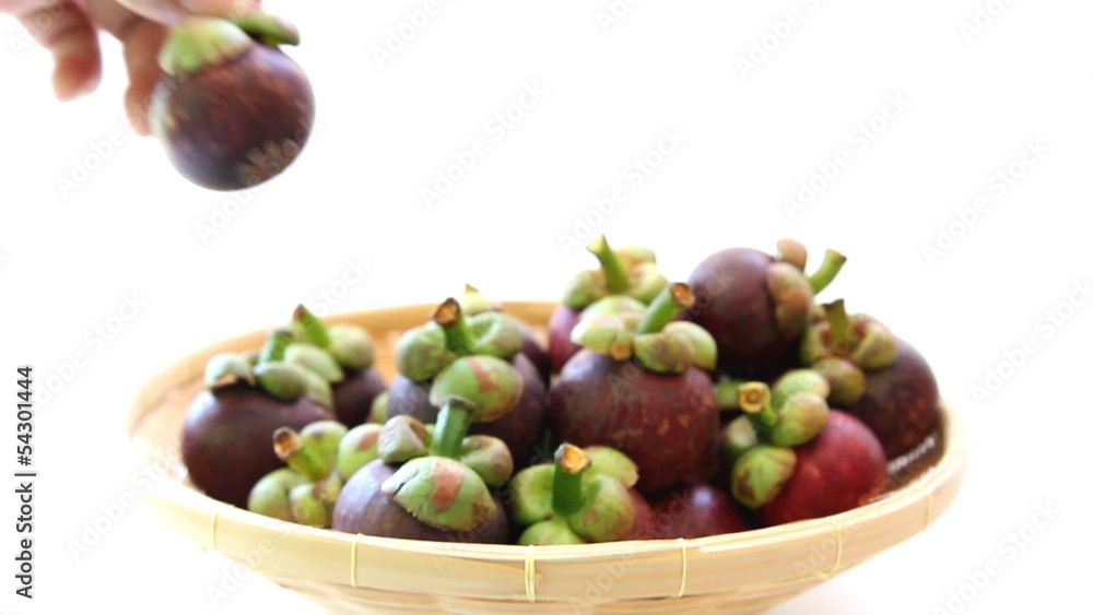 close-up mangosteen on a basket close-up mangosteen on a basket