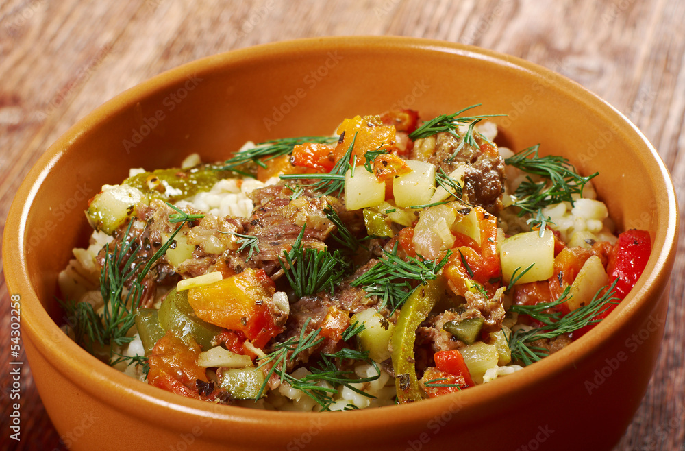 boiled pearl barley with meat and vegetable boiled pearl barley with meat and vegetable