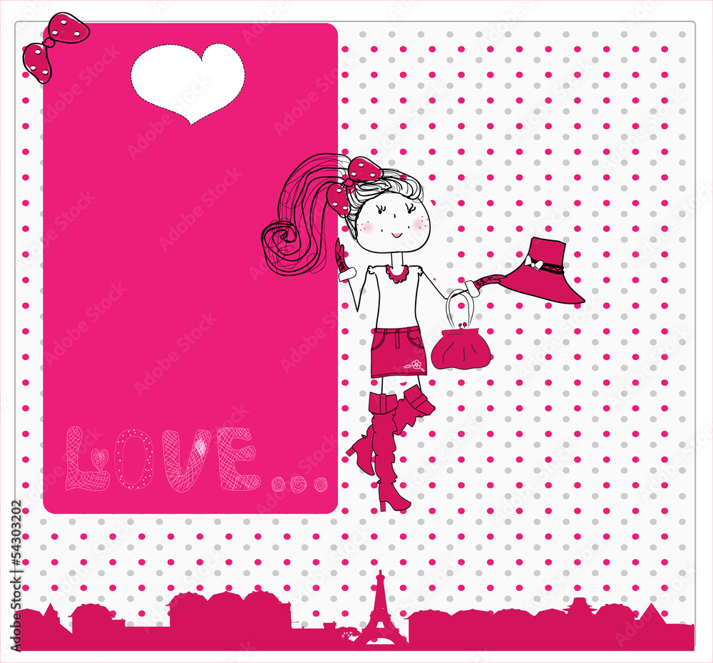 cute girl in love in Paris. card. vector cute girl in love in Paris. card. vector