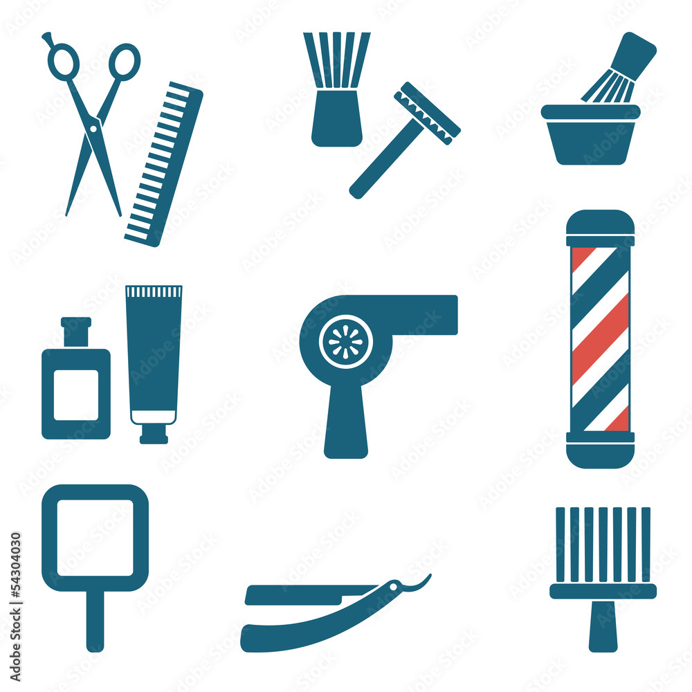 Barber and hairdresser silhouette icons set 3 Barber and hairdresser silhouette icons set 3