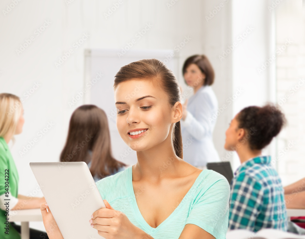 student with tablet pc in college student with tablet pc in college
