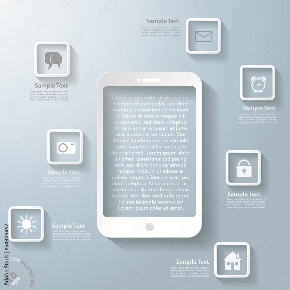 White Smartphone With Apps Infographic White Smartphone With Apps Infographic