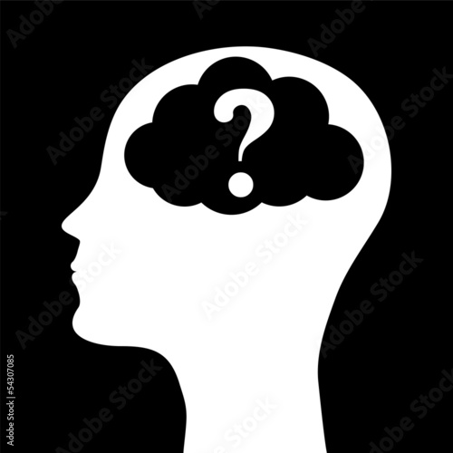 Human head silhouette with a question mark. vector