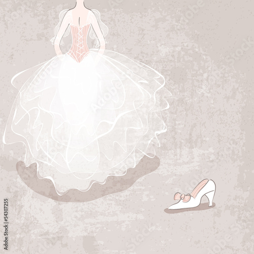 sketch bride in wedding dress on grungy background