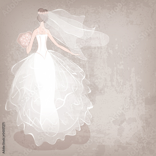 bride in wedding dress on grungy background