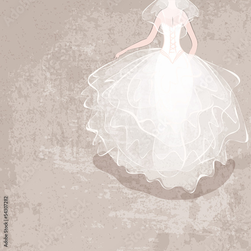 bride in wedding dress on grungy background
