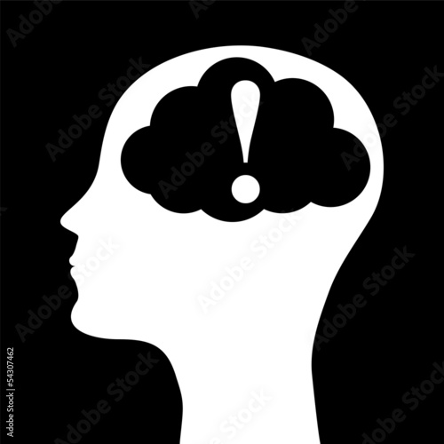 silhouette of a man's head with an exclamation point