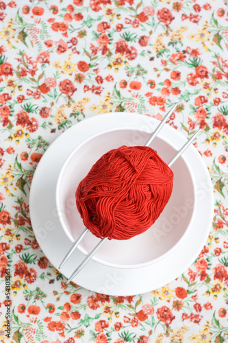 White plate, the spokes, red and white ball on the background photo