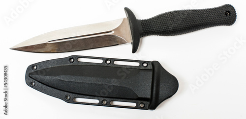 Army knife with scabbard on the white background
