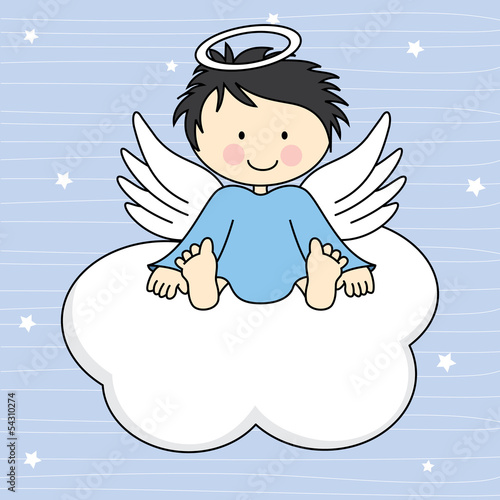 Angel wings on a cloud. Greeting card