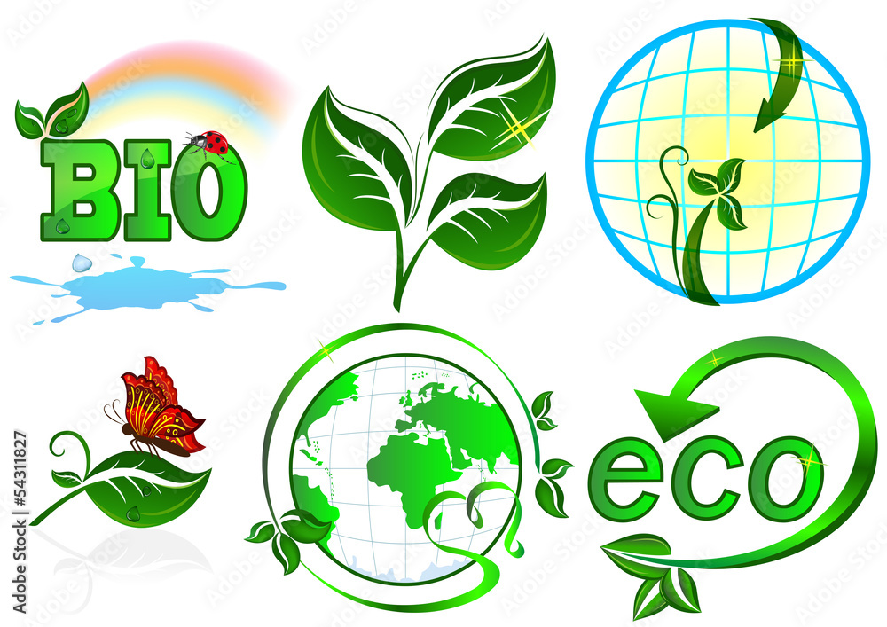 Eco vector set. 6 items on white background. Eco vector set. 6 items on white background.