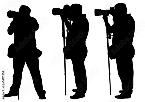 photographers with monopod silhouettes - vector