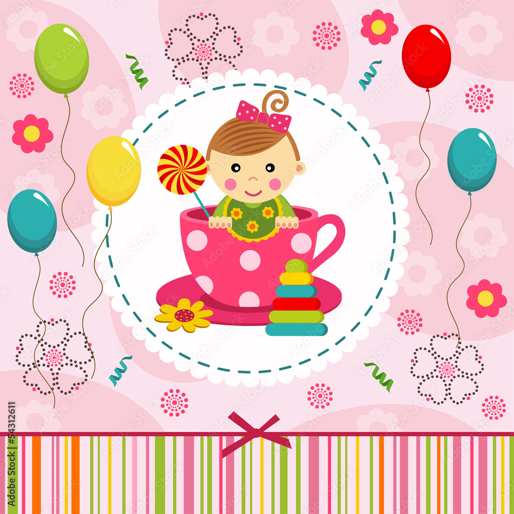 Fototapeta premium little baby girl in cup - vector illustration