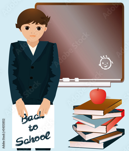 Schoolboy with  books, vector illustration