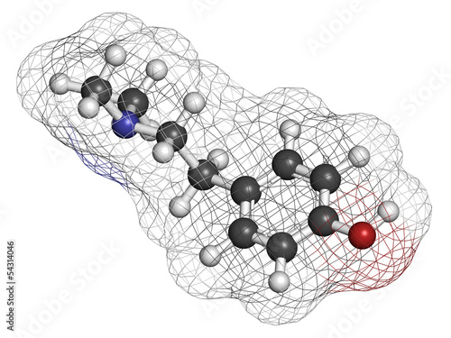 Hordenine (dimethyltyramine) stimulant molecule, chemical struct photo