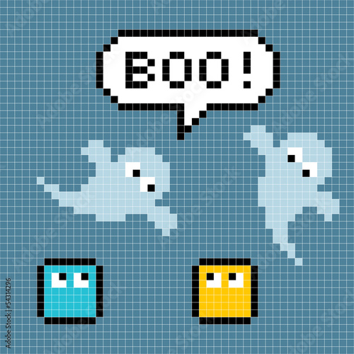 8-bit pixel ghosts say boo