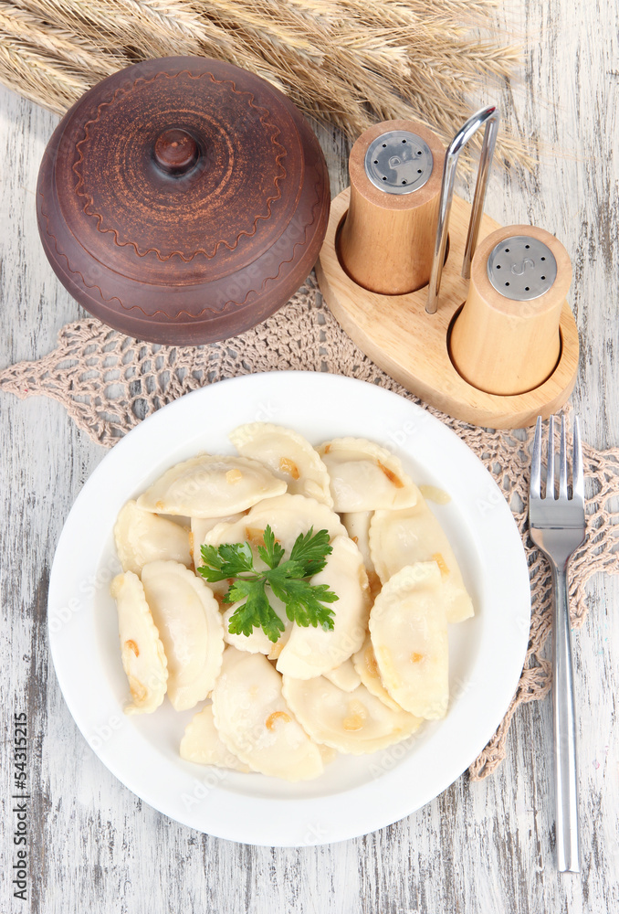 Tasty dumplings with fried onion Tasty dumplings with fried onion