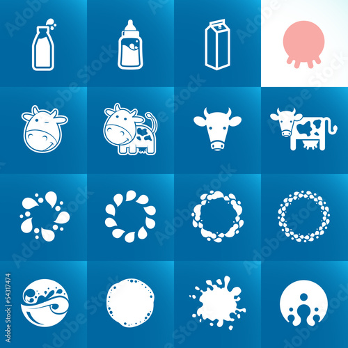 Set of icons for milk. Abstract shapes and elements.