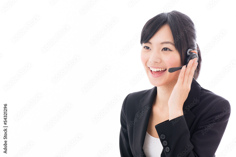 young asian businesswoman with headset talking young asian businesswoman with headset talking