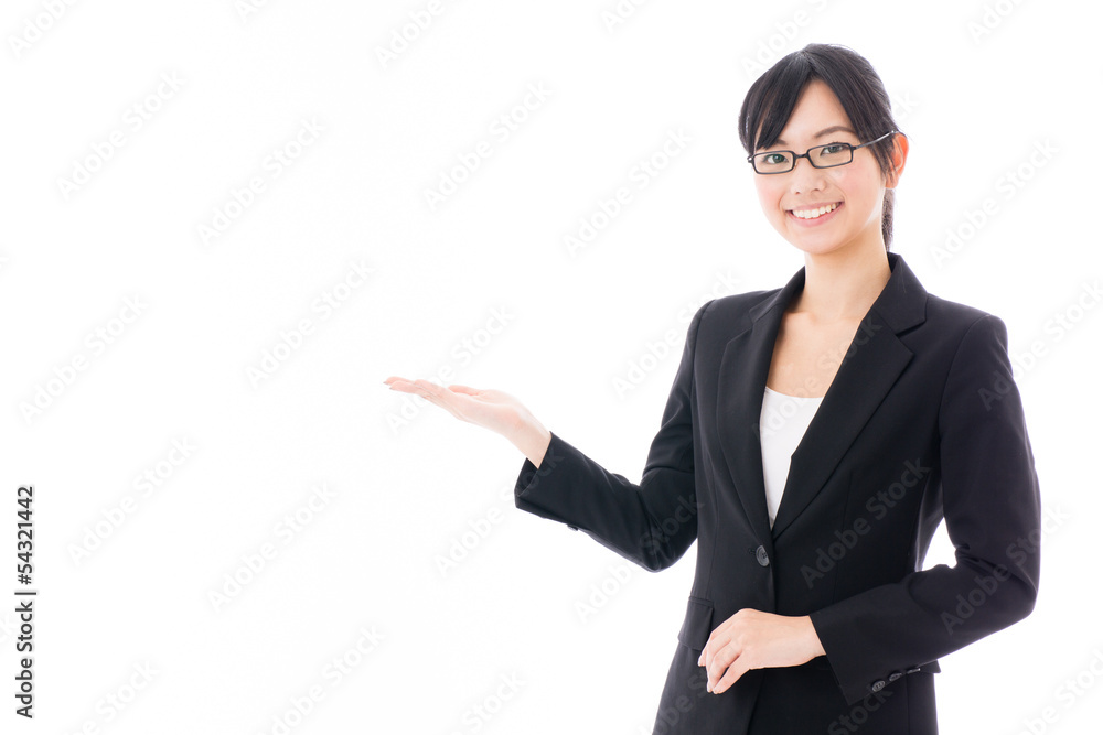 young asian businesswoman showing on white background young asian businesswoman showing on white background