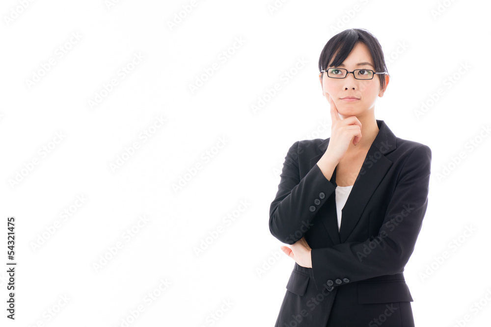 young asian businesswoman thinking on white background young asian businesswoman thinking on white background