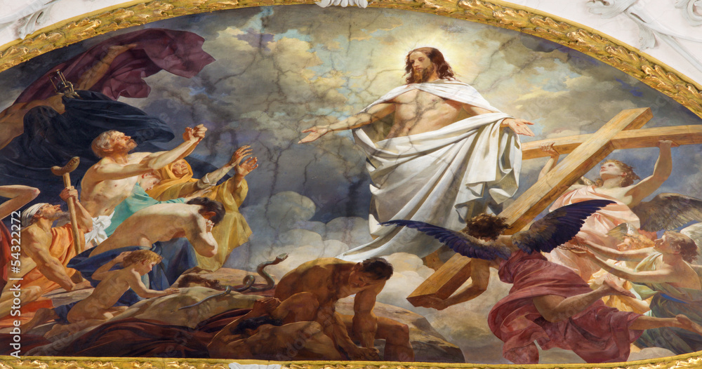 Obraz premium Vienna - Fresco of Resurrected Jesus in heaven
