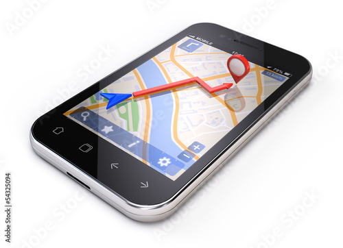 Mobile gps concept - smartphone navigation isolated on white