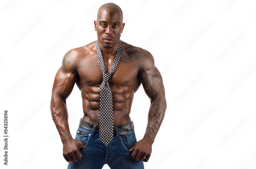 Fototapeta premium Strong bodybuilder man with perfect abs, shoulders,biceps, chest