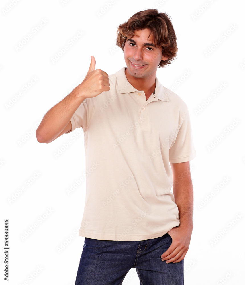 Charming man showing positive sign with fingers Charming man showing positive sign with fingers