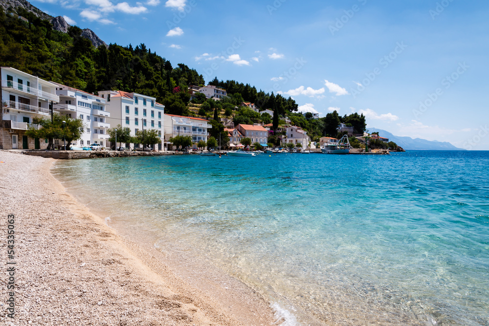 Mediterranean Sea with Transparent Water and Pebble Beach in Cro