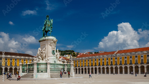 Panorama of Praca do Comercio and Statue of King Jose I in Lisbo photo