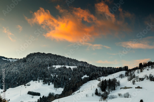 Beautiful Sunset in French Alps near Megeve, France